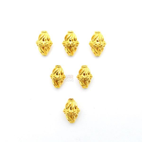 18K Solid Yellow Gold Fancy Drum Shape Textured Finished 12X8,50mm Bead, SGTAN-0121, Sold By 1 Pcs.