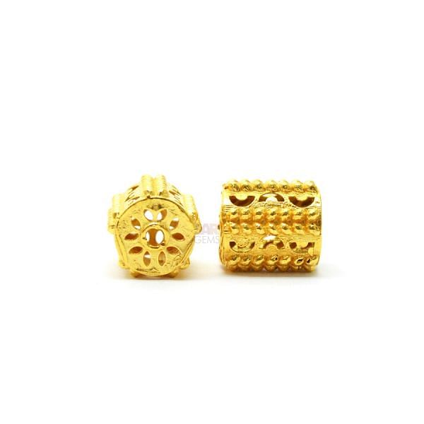 18K Solid Yellow Gold Fancy Drum Shape Textured Finished 10X11mm Bead, SGTAN-0122, Sold By 1 Pcs.
