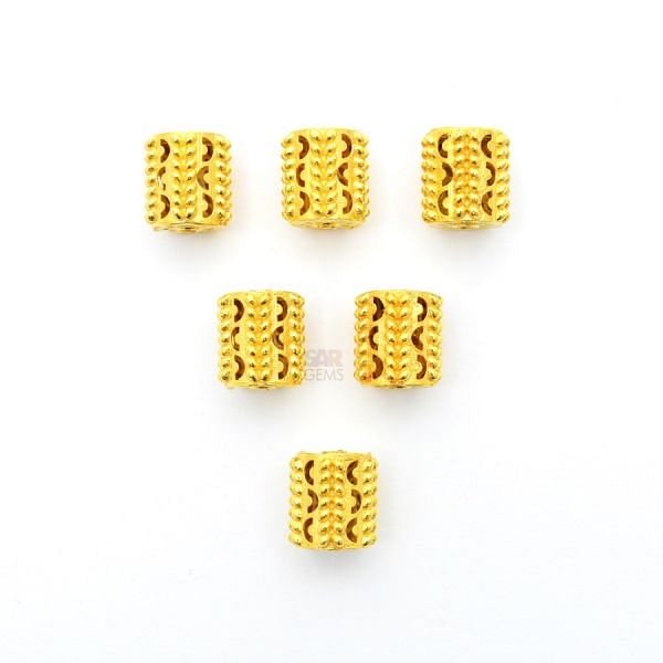 18K Solid Yellow Gold Fancy Drum Shape Textured Finished 10X11mm Bead, SGTAN-0122, Sold By 1 Pcs.