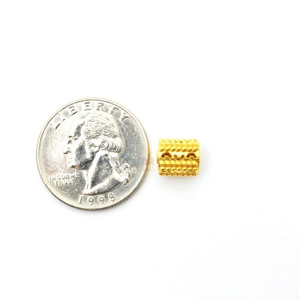 18K Solid Yellow Gold Fancy Drum Shape Textured Finished 9X8mm Bead, SGTAN-0123, Sold By 1 Pcs.