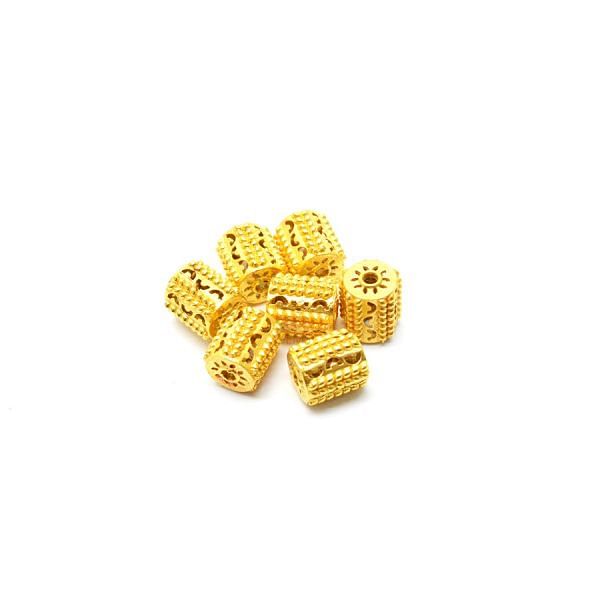 18K Solid Yellow Gold Fancy Drum Shape Textured Finished 9X8mm Bead, SGTAN-0123, Sold By 1 Pcs.