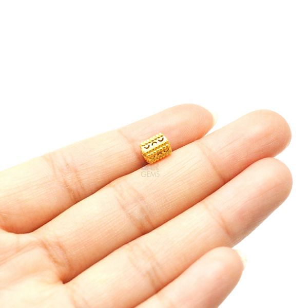 18K Solid Yellow Gold Fancy Drum Shape Textured Finished 7X6mm Bead, SGTAN-0124, Sold By 1 Pcs.