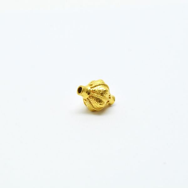 18K Solid Yellow Gold Fancy Drum Shape Textured Finished 13X10mm Bead, SGTAN-0126, Sold By 1 Pcs.