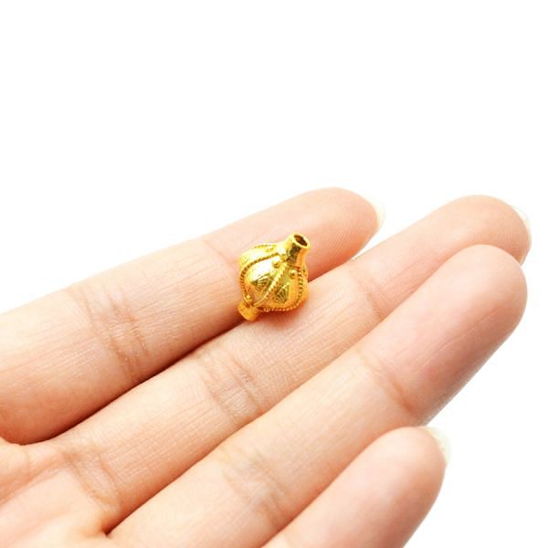 18K Solid Yellow Gold Fancy Drum Shape Textured Finished 13X10mm Bead, SGTAN-0126, Sold By 1 Pcs.