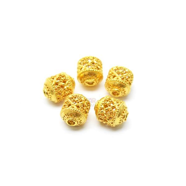 18K Solid Yellow Gold Drum Shape Plain Wire 8,5X6,5mm Bead, SGTAN-0128, Sold By 1 Pcs.