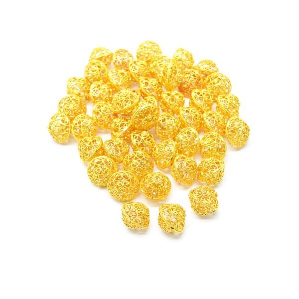 18K Solid Yellow Gold Drum Shape Plain Textured Finishing  12X14 mm Bead, SGTAN-0129, Sold By 1 Pcs.