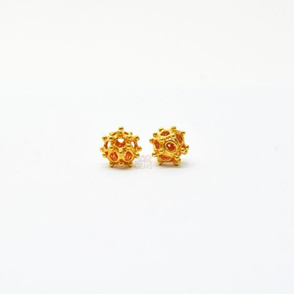 18K Solid Yellow Gold Fancy Roundel  Shape  Textured Finishing  7,5X8 mm Bead, SGTAN-0132, Sold By 1 Pcs.