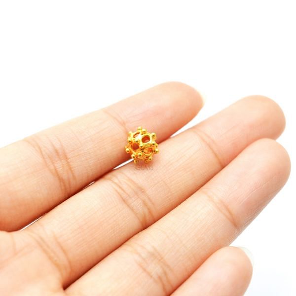 18K Solid Yellow Gold Fancy Roundel  Shape  Textured Finishing  7,5X8 mm Bead, SGTAN-0132, Sold By 1 Pcs.