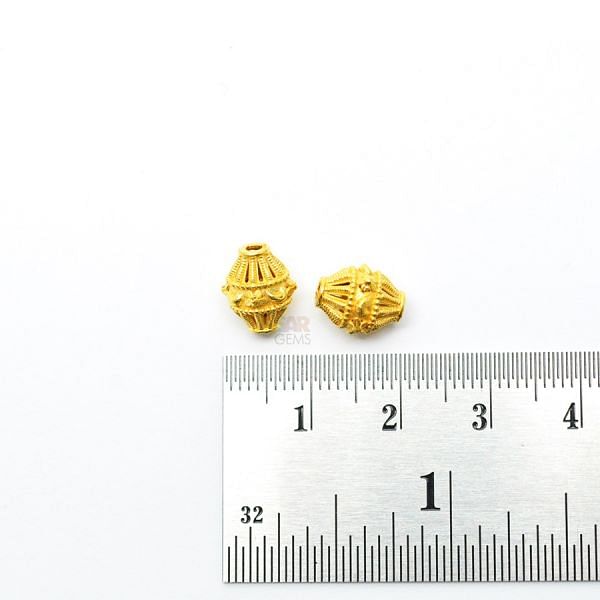 18K Solid Yellow Gold Fancy Drum  Shape  Textured Finishing  10X8 mm Bead, SGTAN-0135, Sold By 1 Pcs.