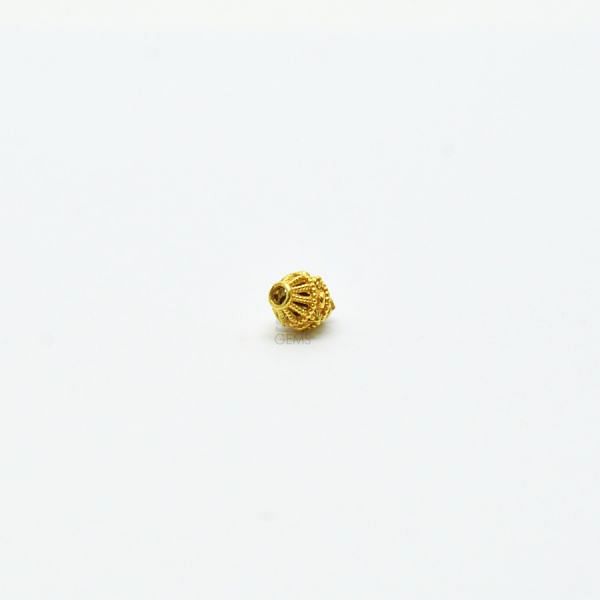 18K Solid Yellow Gold Fancy Drum  Shape  Taxtured Finishing  6X5 mm Bead