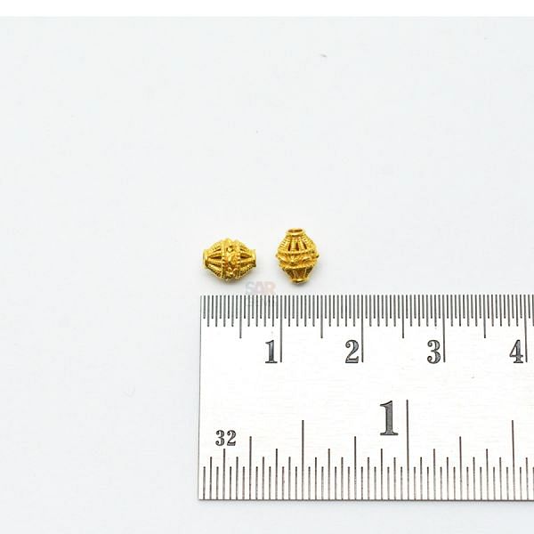 18K Solid Yellow Gold Fancy Drum  Shape  Taxtured Finishing  6X5 mm Bead