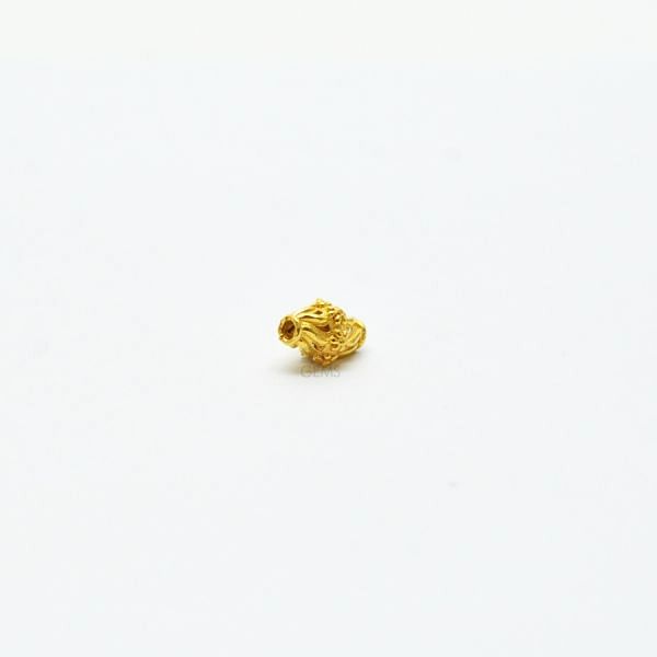 18K Solid Yellow Gold Fancy Drum  Shape  Plain Textured Finishing  10X6 mm Bead, SGTAN-0137, Sold By 1 Pcs.