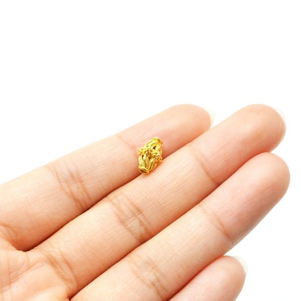 18K Solid Yellow Gold Fancy Drum  Shape  Plain Textured Finishing  10X6 mm Bead, SGTAN-0137, Sold By 1 Pcs.