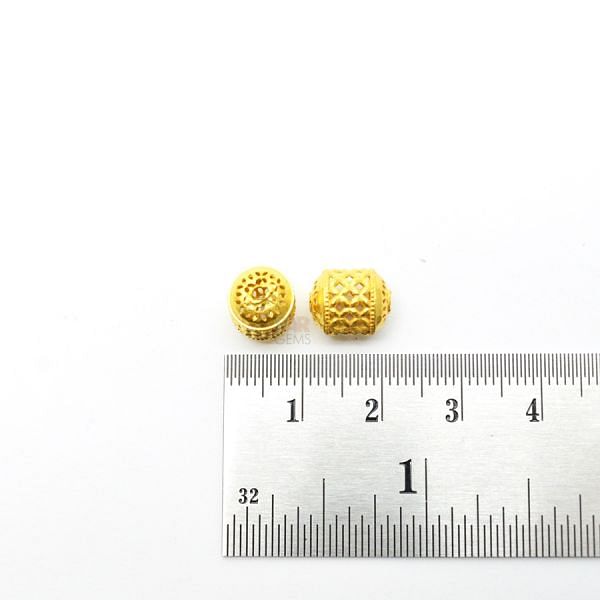 18K Solid Yellow Gold  Drum  Shape  Plain Textured Finishing  10X8 mm Bead, SGTAN-0139, Sold By 1 Pcs.