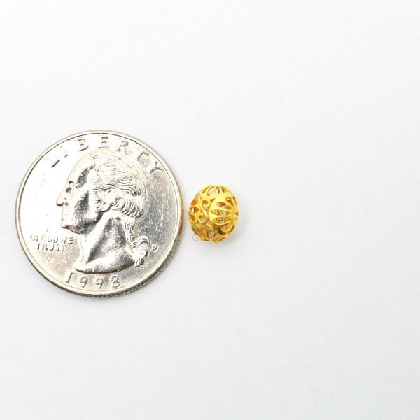 18K Solid Yellow Gold Oval Shape  Plain Textured Finishing  8X7,50 mm Bead, SGTAN-0141, Sold By 1 Pcs.