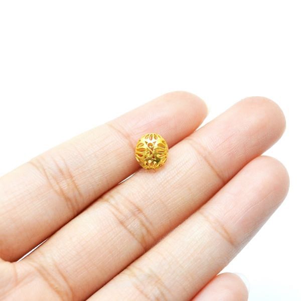 18K Solid Yellow Gold Oval Shape  Plain Textured Finishing  8X7,50 mm Bead, SGTAN-0141, Sold By 1 Pcs.