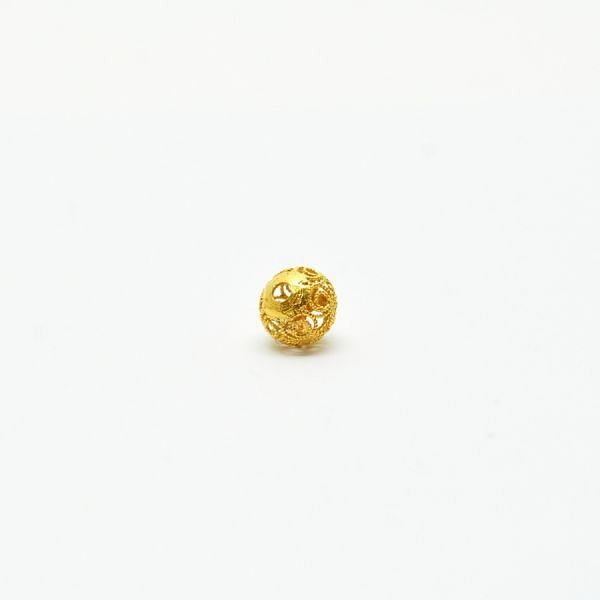 18K Solid Yellow Gold Round Shape  Plain Textured Finishing  8X7,5 mm Bead, SGTAN-0142, Sold By 1 Pcs.