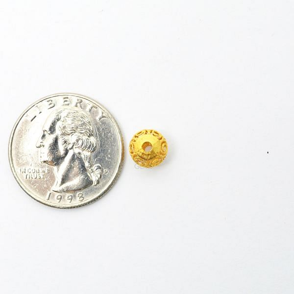 18K Solid Yellow Gold Round Shape  Plain Textured Finishing  8X7,5 mm Bead, SGTAN-0142, Sold By 1 Pcs.