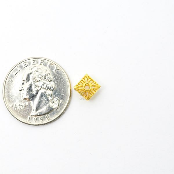 18K Solid Yellow Gold Fancy Square Shape  Plain Textured Finishing  6,50X7 mm Bead, SGTAN-0143, Sold By 1 Pcs.