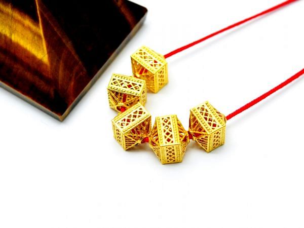 18K Solid Yellow Gold Fancy Square Shape  Plain Textured Finishing  6,50X7 mm Bead, SGTAN-0143, Sold By 1 Pcs.