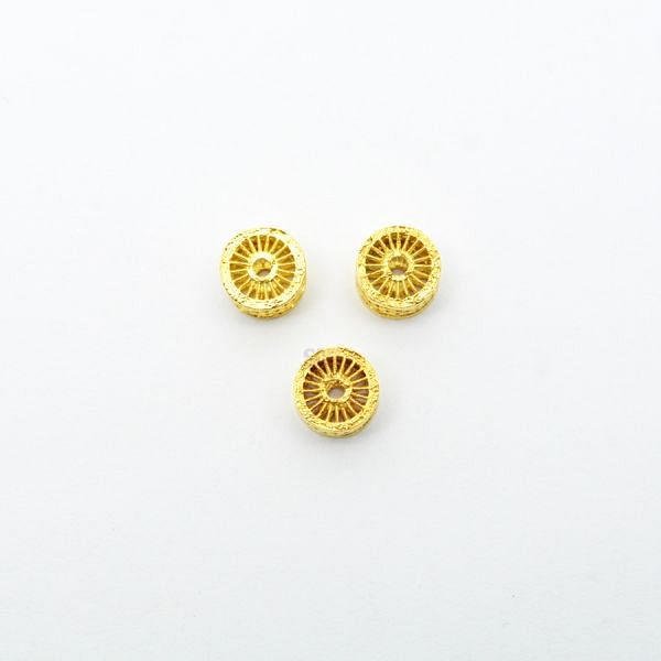 18K Solid Yellow Gold Drum Shape  Plain Textured Finishing  6X7,5 mm Bead, SGTAN-0144, Sold By 1 Pcs.
