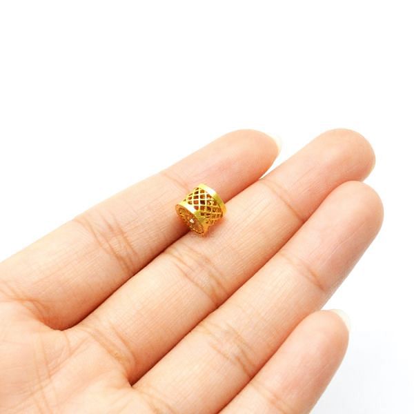 18K Solid Yellow Gold Drum Shape  Plain Textured Finishing  6X7,5 mm Bead, SGTAN-0144, Sold By 1 Pcs.