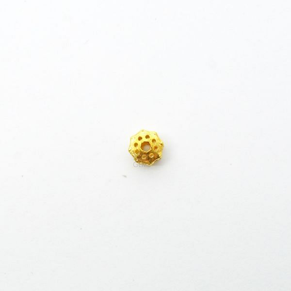 18K Solid Yellow Gold Fancy Drum Shape Taxtured Finishing, 7X6 mm Bead