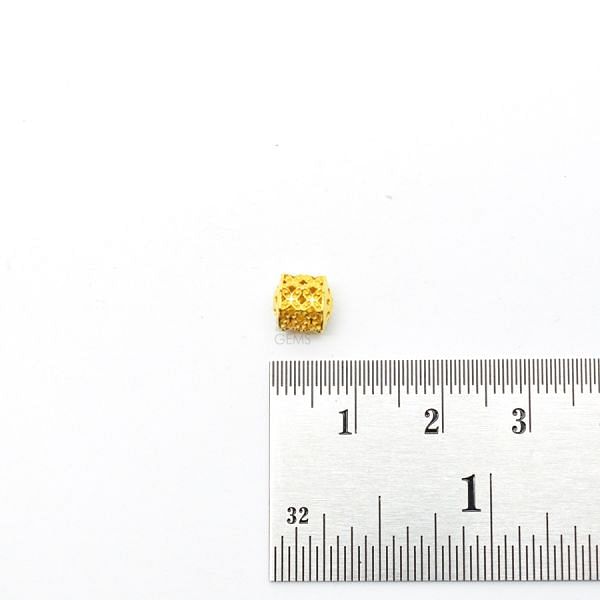 18K Solid Yellow Gold Fancy Drum Shape Taxtured Finishing, 7X6 mm Bead