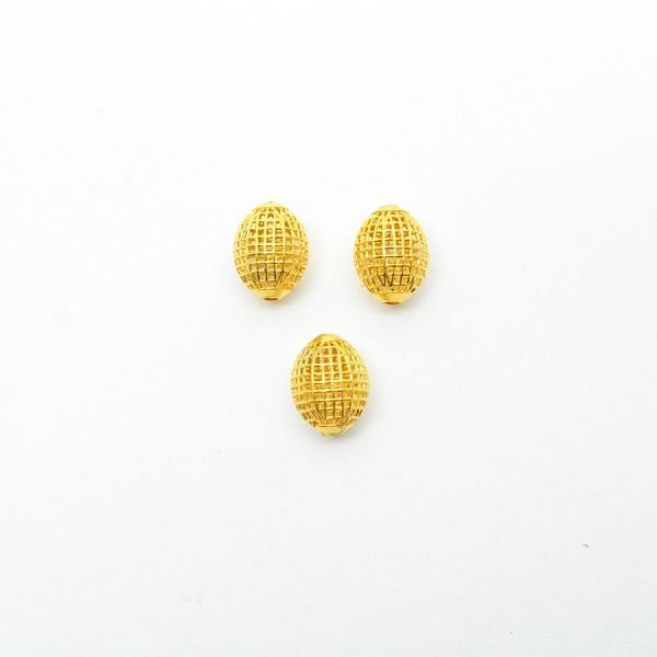 18K Solid Yellow Gold Oval Shape  Plain Textured Finishing  12X9 mm Bead, SGTAN-0146, Sold By 1 Pcs.