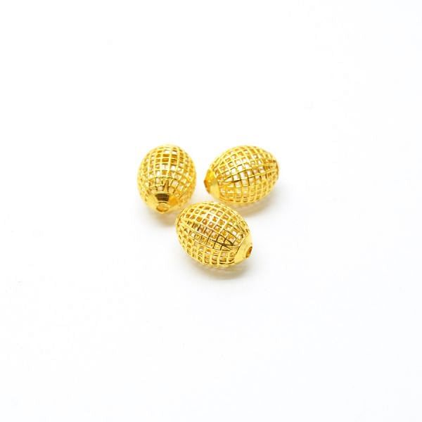 18K Solid Yellow Gold Oval Shape  Plain Textured Finishing  12X9 mm Bead, SGTAN-0146, Sold By 1 Pcs.