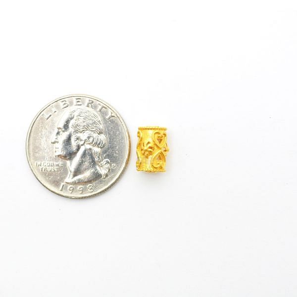 18K Solid Yellow Gold Drum Shape  Plain Textured Finishing  10X7 mm Bead, SGTAN-0147, Sold By 1 Pcs.