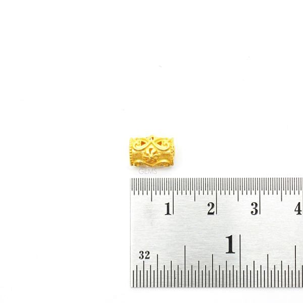 18K Solid Yellow Gold Drum Shape  Plain Textured Finishing  10X7 mm Bead, SGTAN-0147, Sold By 1 Pcs.