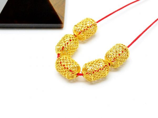18K Solid Yellow Gold Drum Shape  Plain Textured Finishing  11X8 mm Bead, SGTAN-0149, Sold By 1 Pcs.