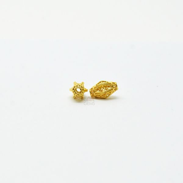 18K Solid Yellow Gold  Rice Drum Shape Plain Wire 6,8 mm Bead, SGTAN-0152, Sold By 1 Pcs.