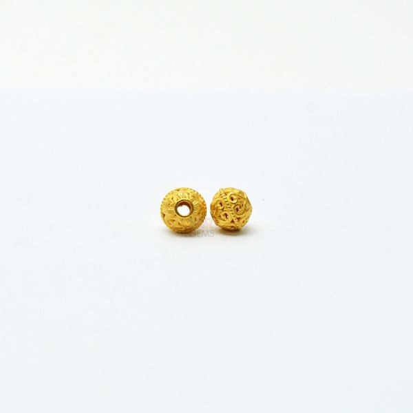 18K Solid Yellow Gold Roundel Shape  Textured Finishing 7X6 mm Bead, SGTAN-0155, Sold By 1 Pcs.