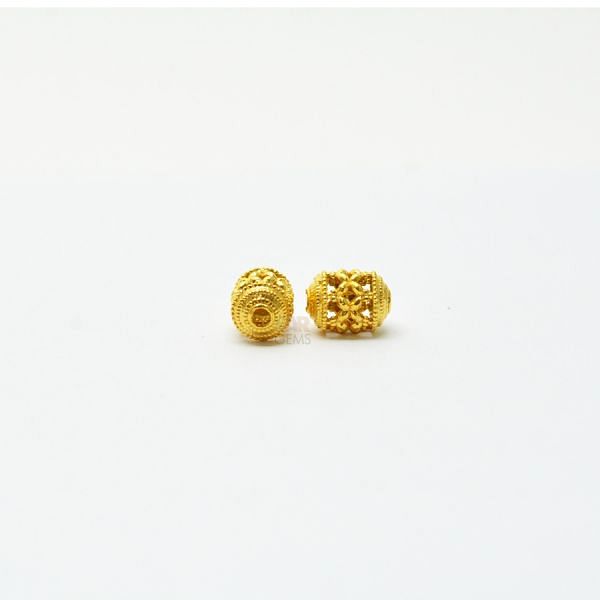 18K Solid Yellow Gold Drum Shape  Textured Finishing 7X9 mm Bead, SGTAN-0156, Sold By 1 Pcs.