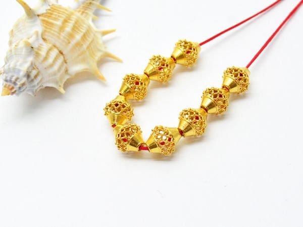 18K Solid Yellow Gold Drum Shape  Textured Finishing 8,5X7,5 mm Bead, SGTAN-0158, Sold By 1 Pcs.