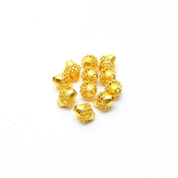 18K Solid Yellow Gold Drum Shape  Textured Finishing 8,5X7,5 mm Bead, SGTAN-0158, Sold By 1 Pcs.