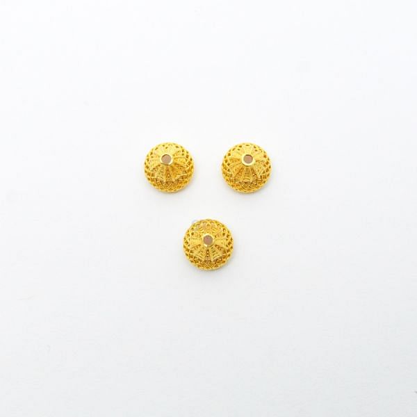 18K Solid Yellow Gold Cap Shape Plain Textured Finishing 10X9mm Bead, SGTAN-0160, Sold By 1 Pcs.