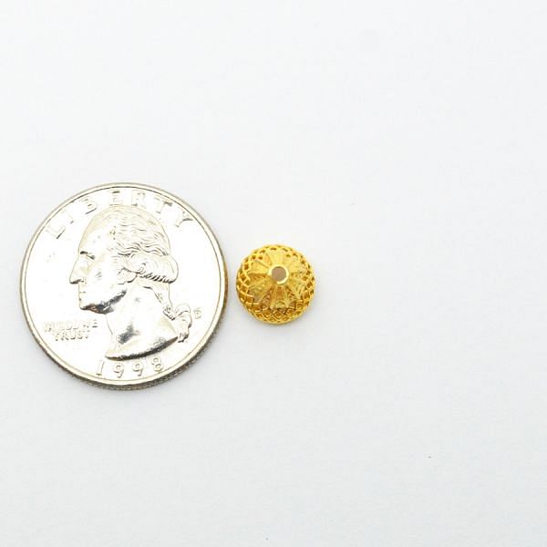 18K Solid Yellow Gold Cap Shape Plain Textured Finishing 10X9mm Bead, SGTAN-0160, Sold By 1 Pcs.