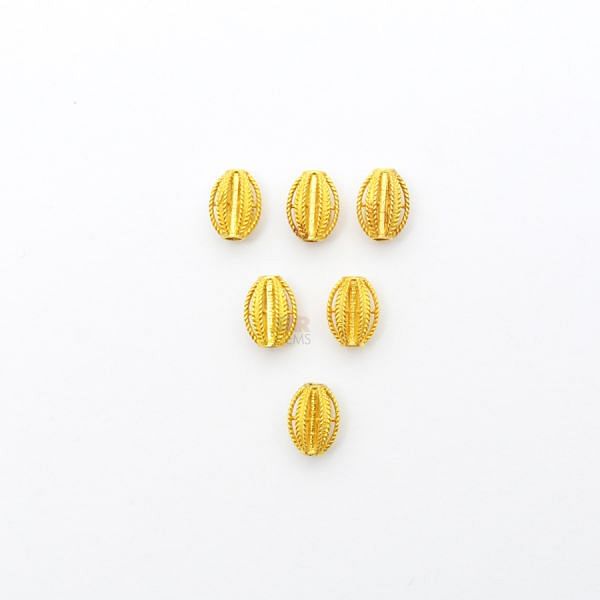 18K Solid Yellow Gold Oval Shape Textured Finishing 6X8mm Bead, SGTAN-0161, Sold By 1 Pcs.
