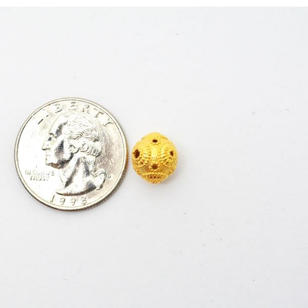 18K Solid Yellow Gold Roundel Shape Plain Textured Finishing 10,5X10,5mm Bead, SGTAN-0164, Sold By 1 Pcs.