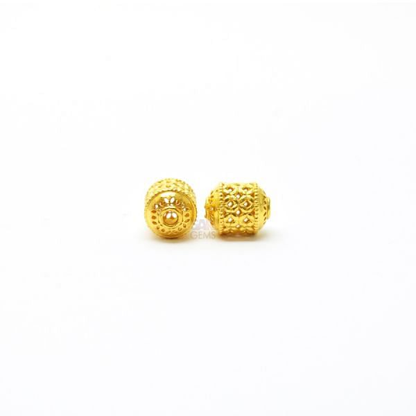 18K Solid Yellow Gold Drum Shape Plain Textured Finishing 8X6,5mm Bead, SGTAN-0165, Sold By 1 Pcs.