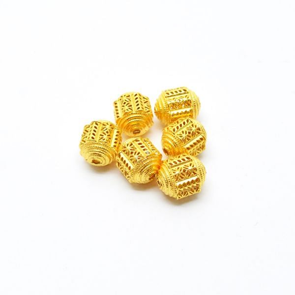 18K Solid Yellow Gold Drum Shape Plain Textured Finishing 11X9mm Bead, SGTAN-0166, Sold By 1 Pcs.