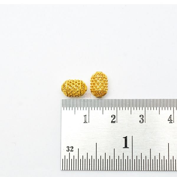18K Solid Yellow Gold Drum Shape Plain Textured Finishing 9X6mm Bead, SGTAN-0167, Sold By 1 Pcs.