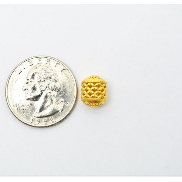 18K Solid Yellow Gold Drum Shape Plain Textured Finishing 8X10mm Bead, SGTAN-0168, Sold By 1 Pcs.