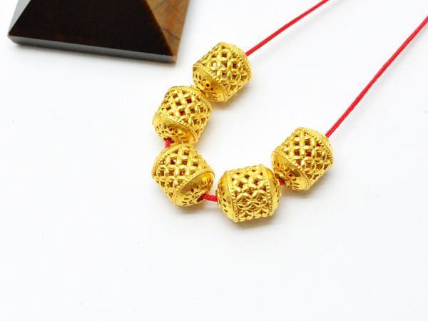18K Solid Yellow Gold Drum Shape Plain Textured Finishing 8X10mm Bead, SGTAN-0168, Sold By 1 Pcs.