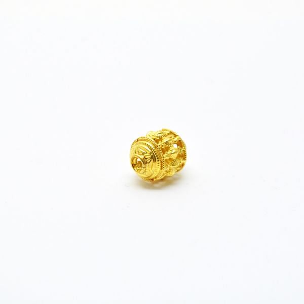 18K Solid Yellow Gold Drum Shape Plain Textured Finishing 10X13mm Bead, SGTAN-0169, Sold By 1 Pcs.