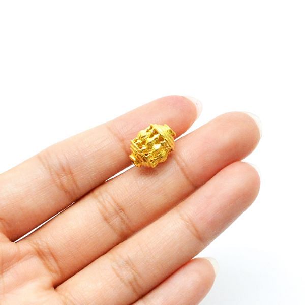 18K Solid Yellow Gold Drum Shape Plain Textured Finishing 10X13mm Bead, SGTAN-0169, Sold By 1 Pcs.