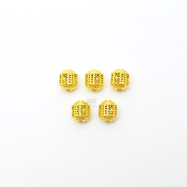 18K Solid Yellow Gold Drum Shape Plain Textured Finishing 7,5X8,5mm Bead, SGTAN-0170, Sold By 1 Pcs.